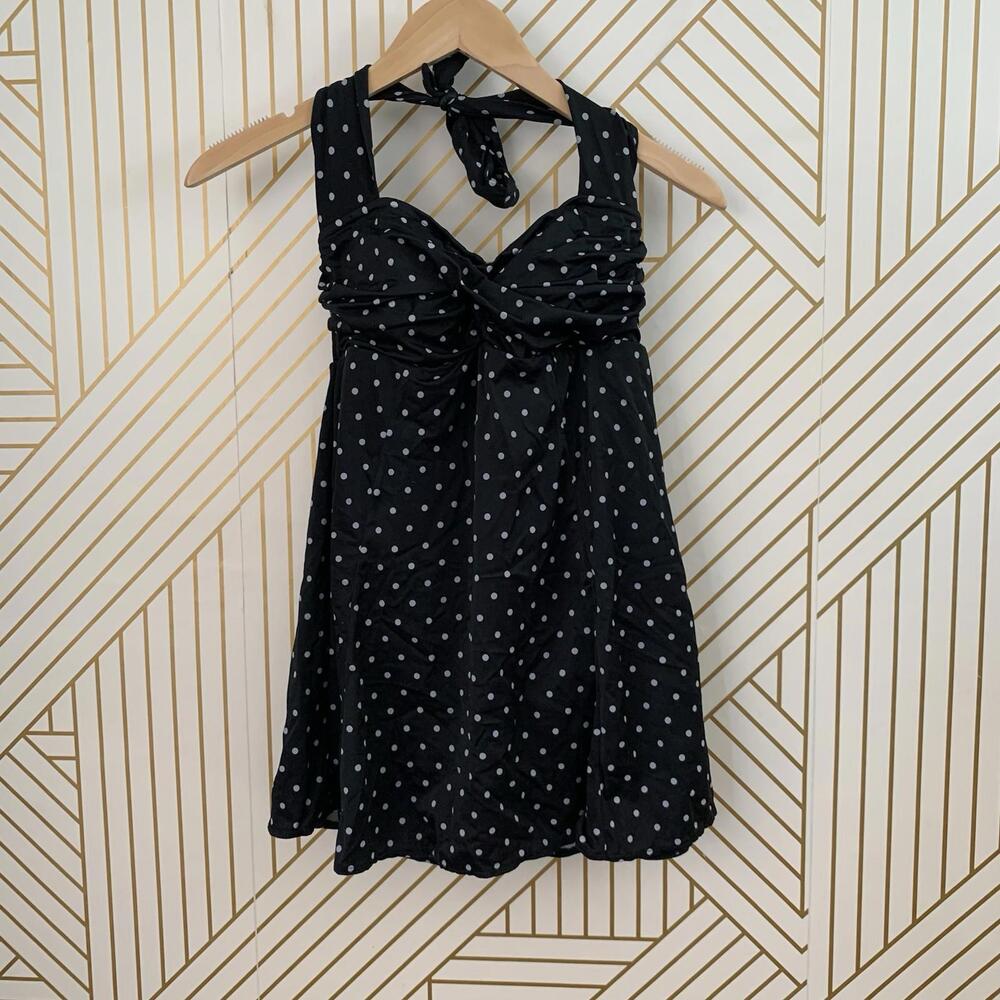 Tropical Escape  Polka Dot swim dress One Piece Swimsuit halter Tie Back size 10